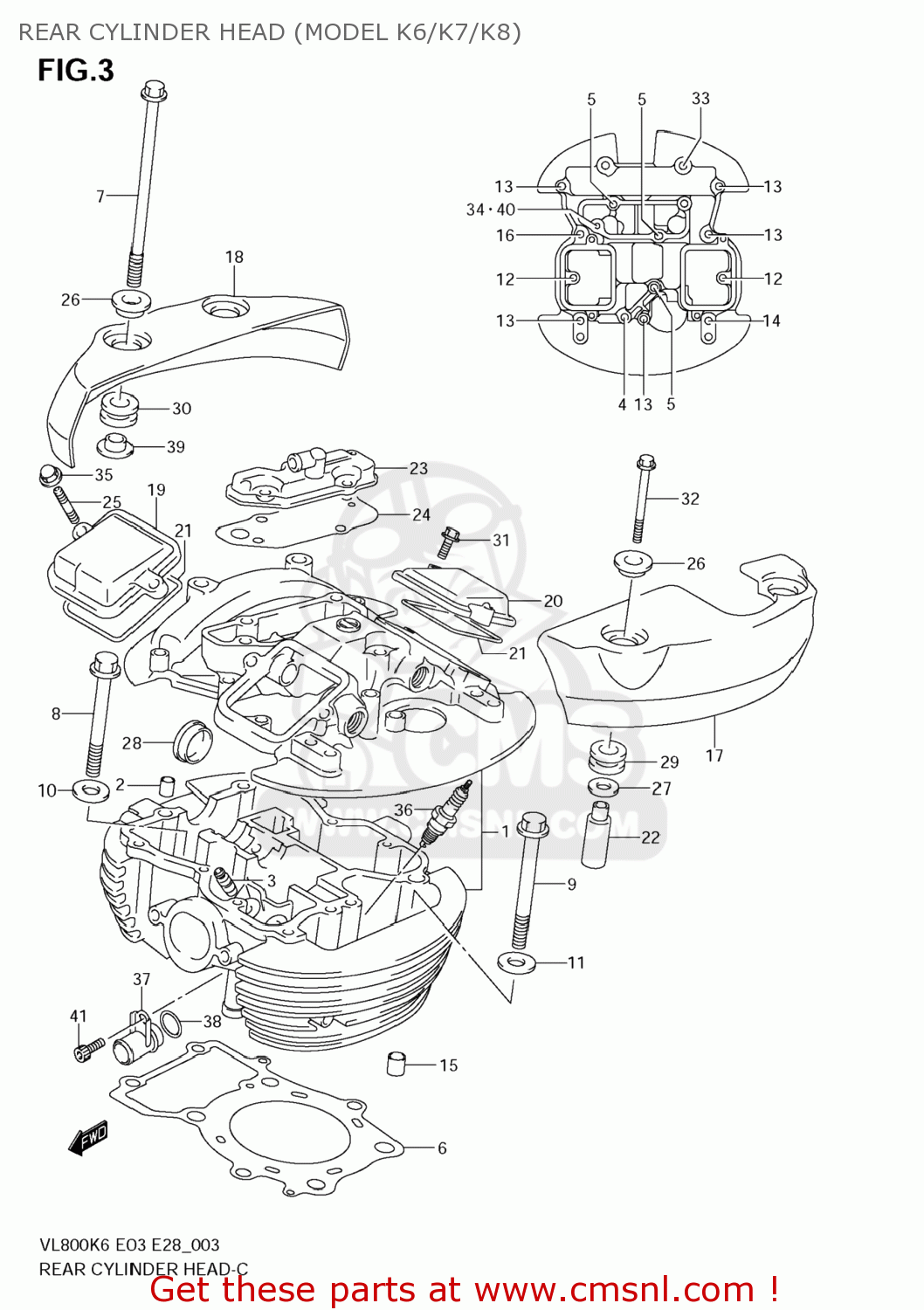 REAR CYLINDER HEAD (MODEL K6/K7/K8) VL800 BOULEVARD C50 2007 (K7) USA CALIFORNIA (E03 E33)