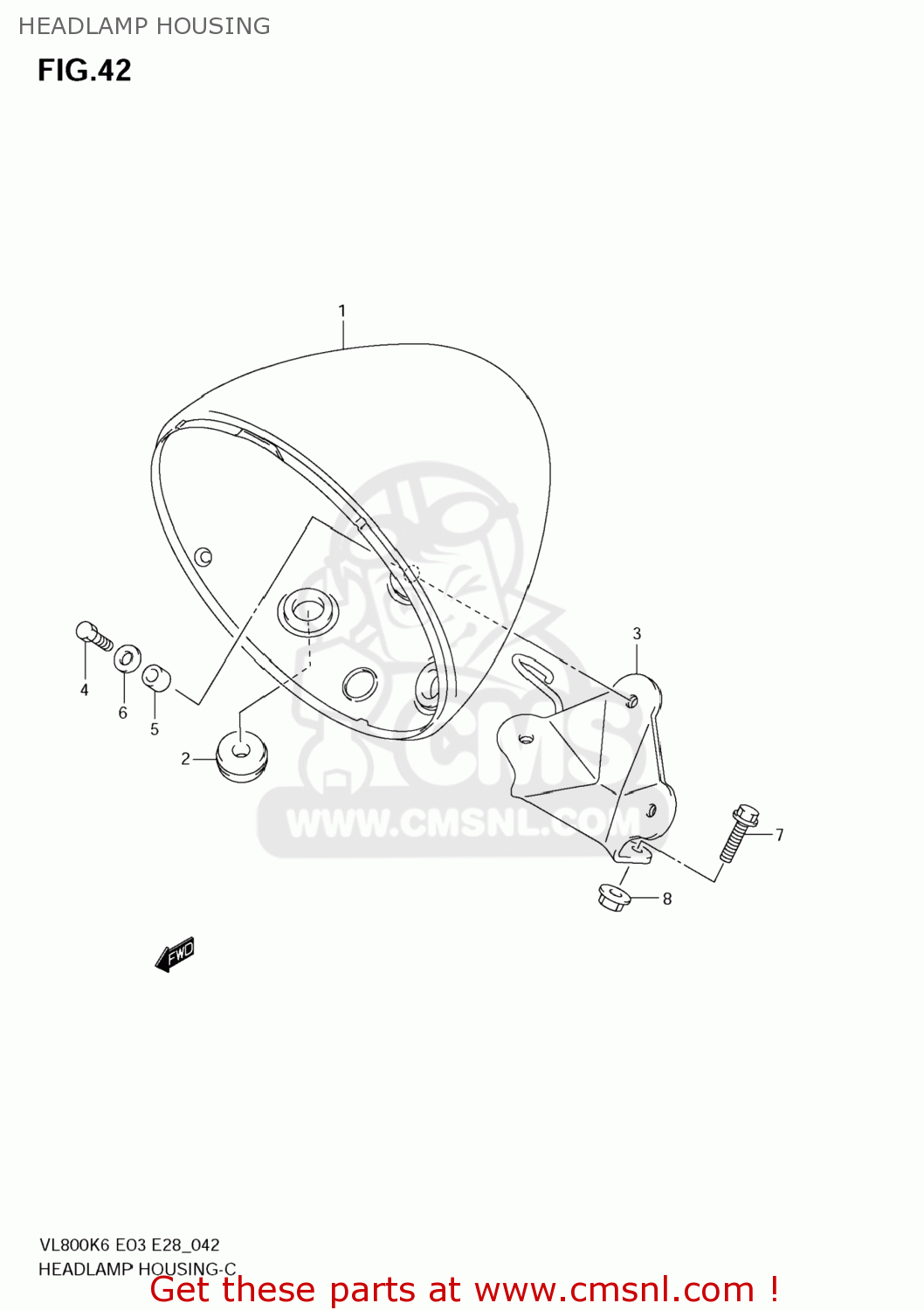 HEADLAMP HOUSING VL800 BOULEVARD C50 2008 (K8) USA CALIFORNIA (E03 E33)