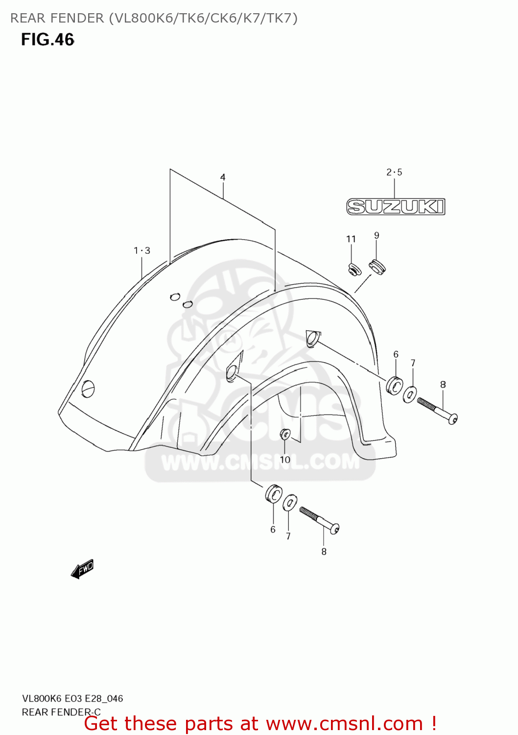 REAR FENDER (VL800K6/TK6/CK6/K7/TK7) VL800 BOULEVARD C50 2008 (K8) USA CALIFORNIA (E03 E33)