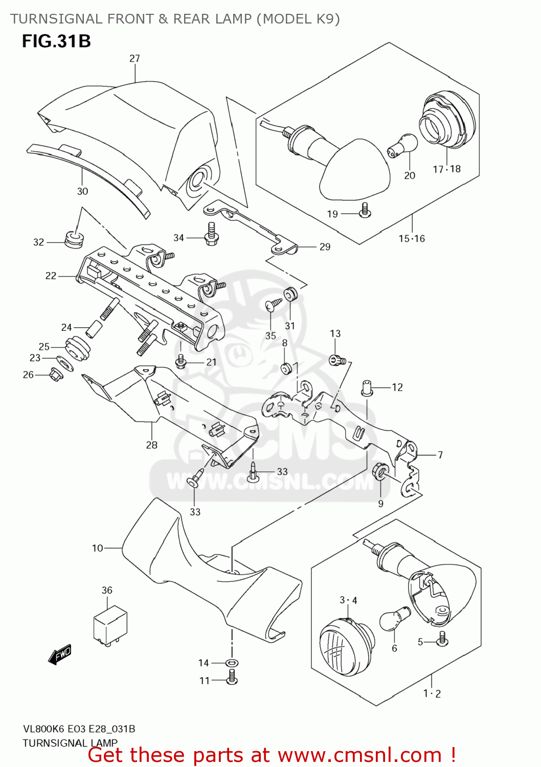 TURNSIGNAL FRONT & REAR LAMP (MODEL K9) VL800 BOULEVARD C50 2008 (K8) USA CALIFORNIA (E03 E33)