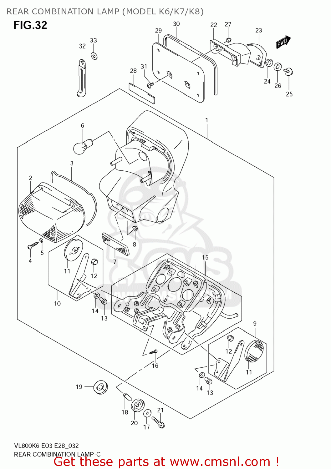 REAR COMBINATION LAMP (MODEL K6/K7/K8) VL800 BOULEVARD C50 2009 (K9) USA CALIFORNIA (E03 E33)