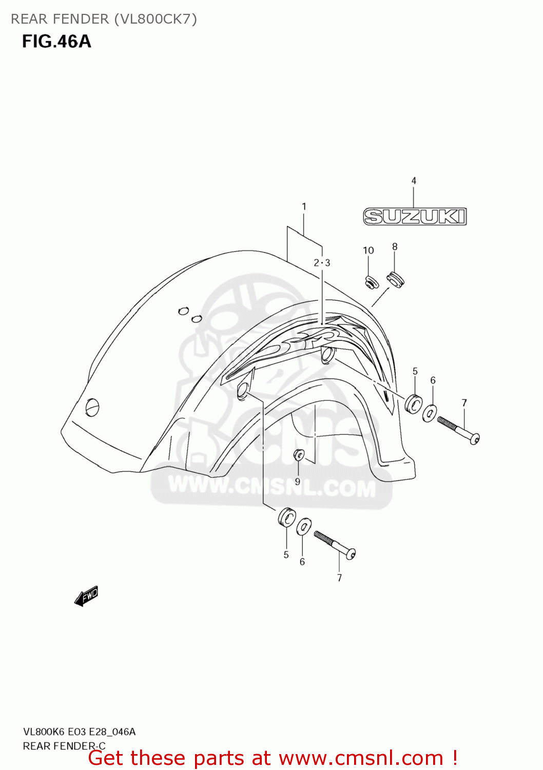 REAR FENDER (VL800CK7) VL800 BOULEVARD C50 2009 (K9) USA CALIFORNIA (E03 E33)