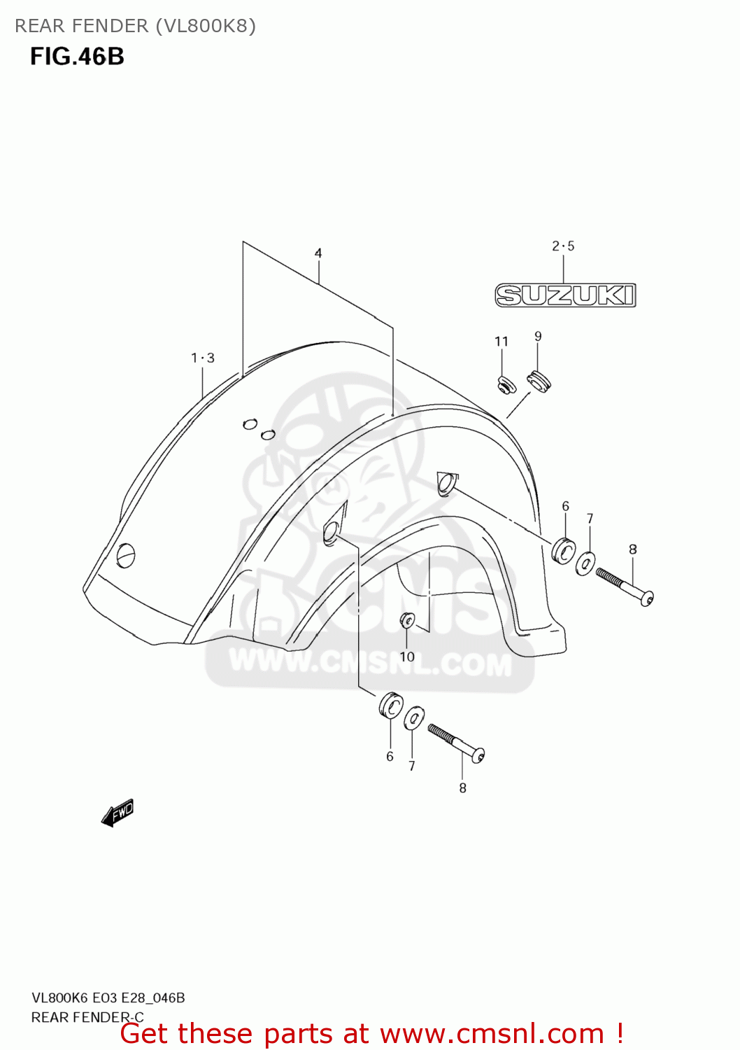 REAR FENDER (VL800K8) VL800 BOULEVARD C50 2009 (K9) USA CALIFORNIA (E03 E33)