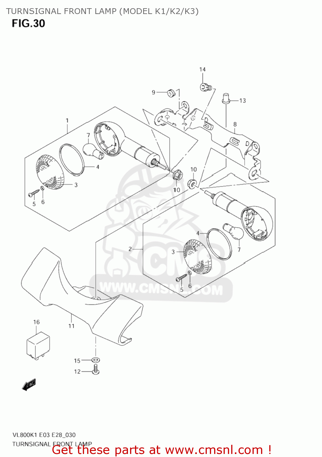TURNSIGNAL FRONT LAMP (MODEL K1/K2/K3) VL800 VOLUSIA 2003 (K3) USA (E03)