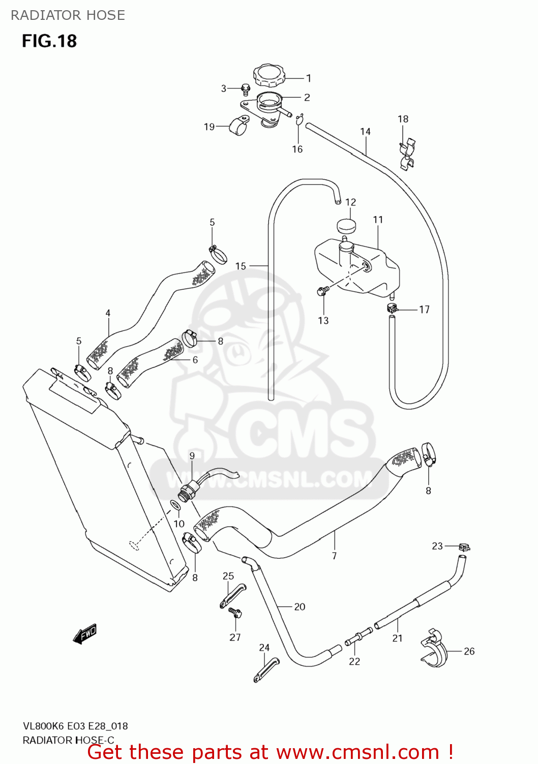 RADIATOR HOSE VL800C BOULEVARD C50 2006 (K6) USA CALIFORNIA (E03 E33)
