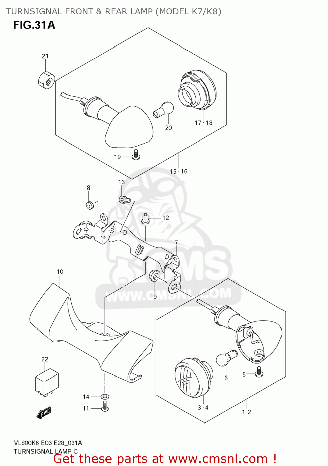 TURNSIGNAL FRONT & REAR LAMP (MODEL K7/K8) VL800C BOULEVARD C50 2006 (K6) USA CALIFORNIA (E03 E33)