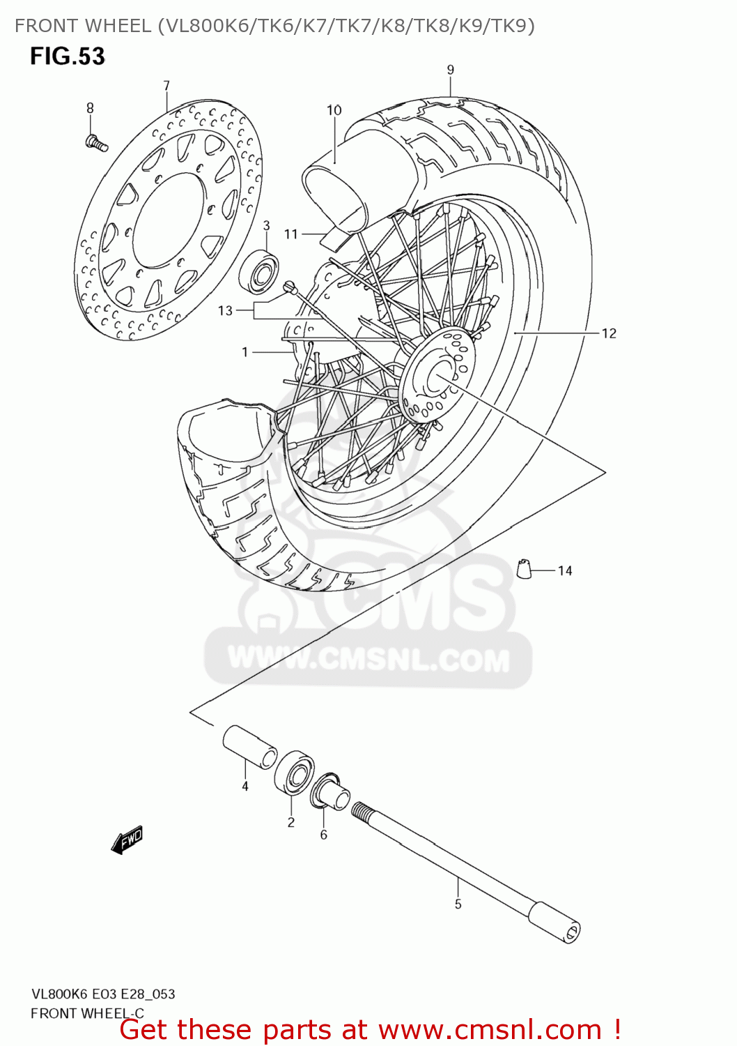 FRONT WHEEL (VL800K6/TK6/K7/TK7/K8/TK8/K9/TK9) VL800C BOULEVARD C50 2007 (K7) USA CALIFORNIA (E03 E33)