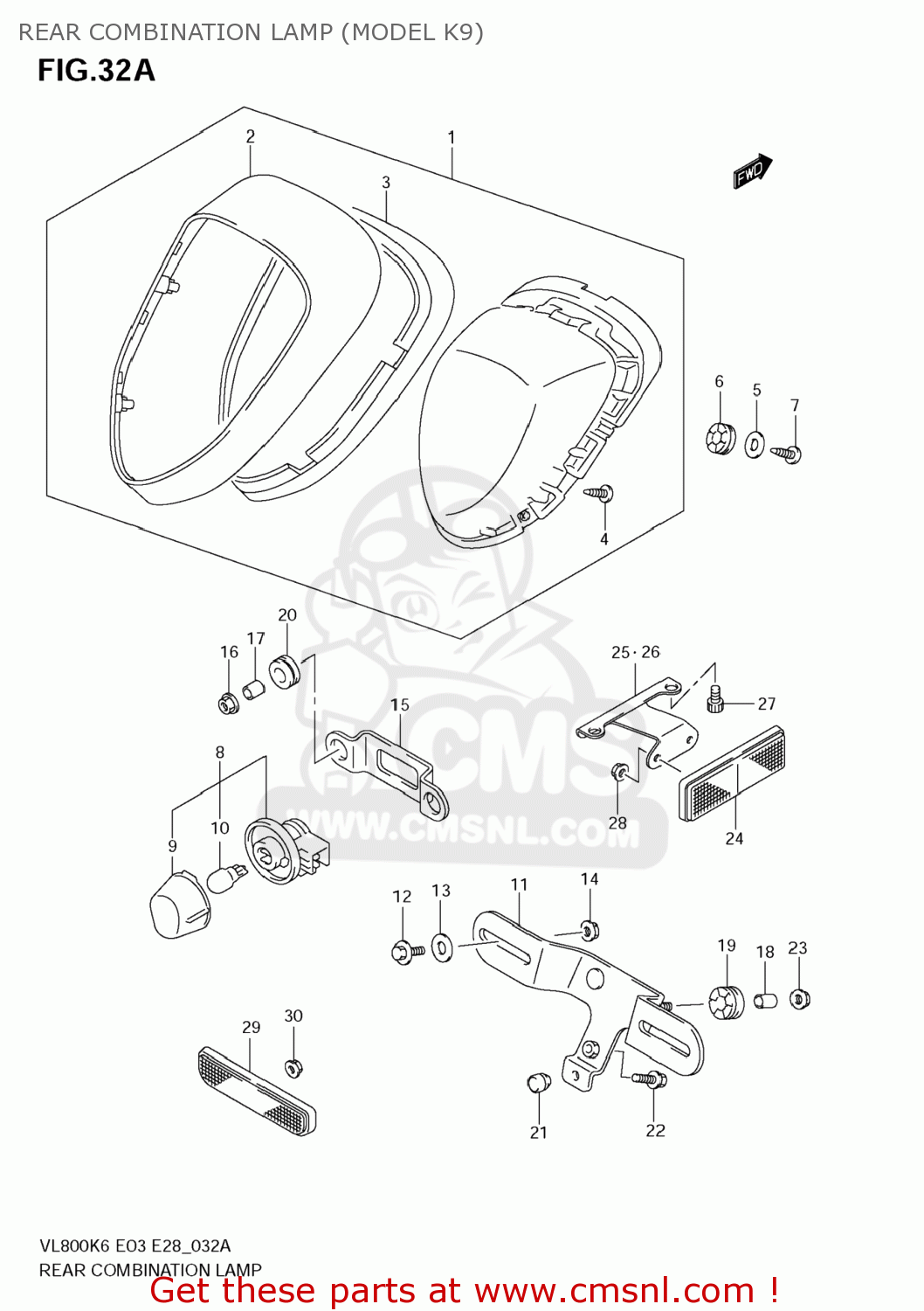 REAR COMBINATION LAMP (MODEL K9) VL800C BOULEVARD C50 2007 (K7) USA CALIFORNIA (E03 E33)