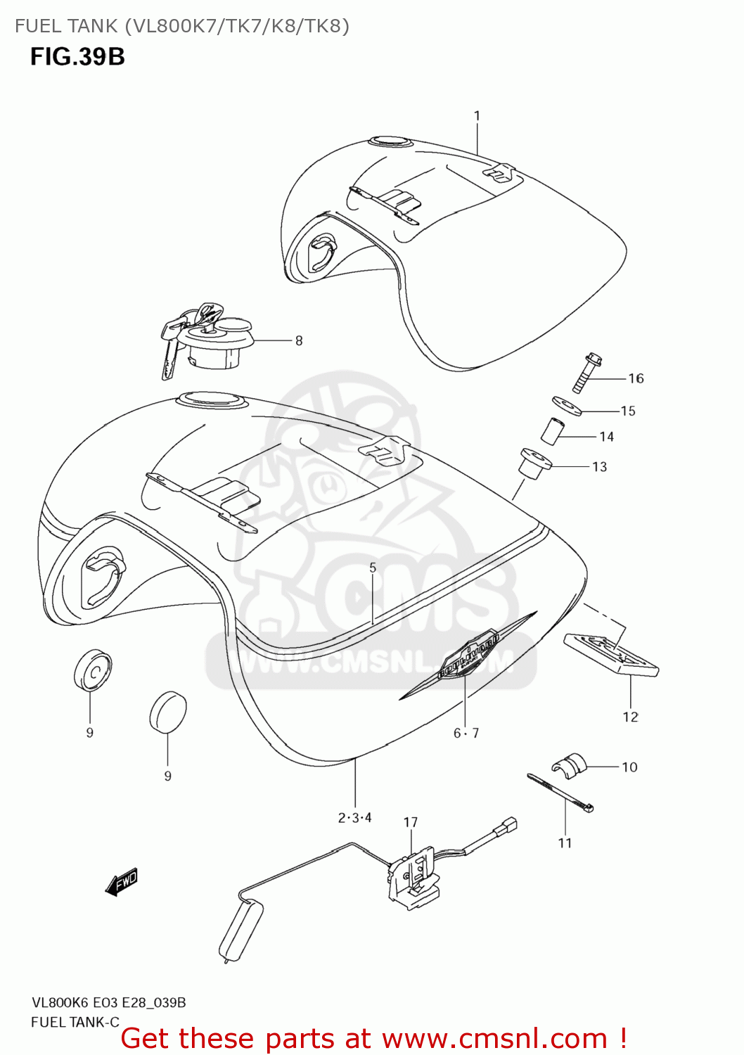 FUEL TANK (VL800K7/TK7/K8/TK8) VL800C BOULEVARD C50 2008 (K8) USA CALIFORNIA (E03 E33)