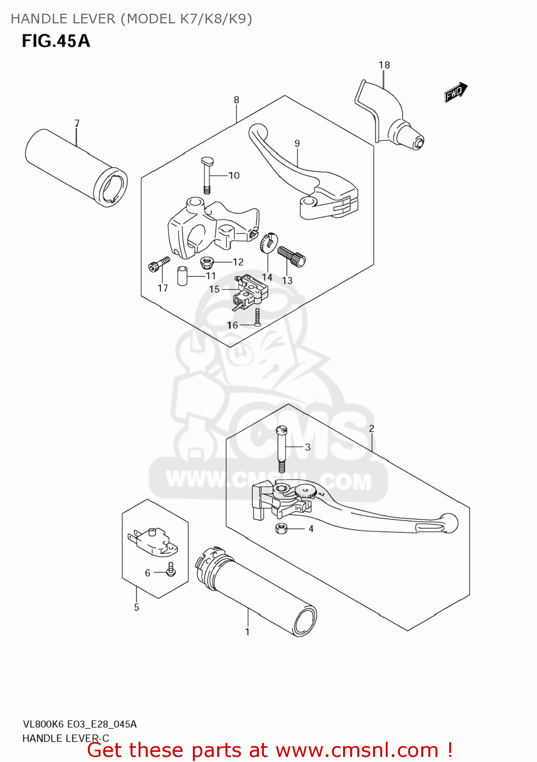 HANDLE LEVER (MODEL K7/K8/K9) VL800C BOULEVARD C50 2008 (K8) USA CALIFORNIA (E03 E33)