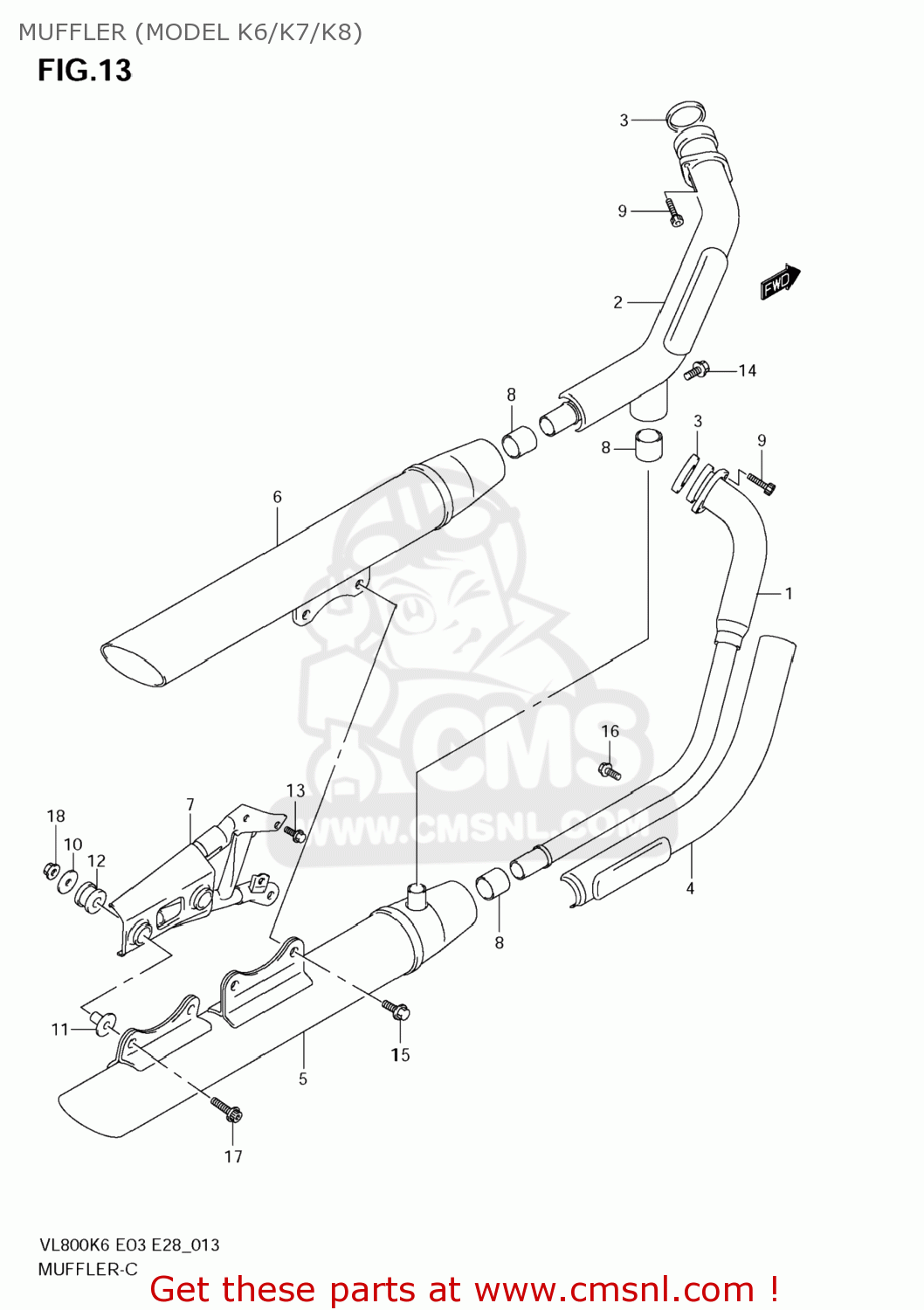 MUFFLER (MODEL K6/K7/K8) VL800C BOULEVARD C50 2009 (K9) USA CALIFORNIA (E03 E33)