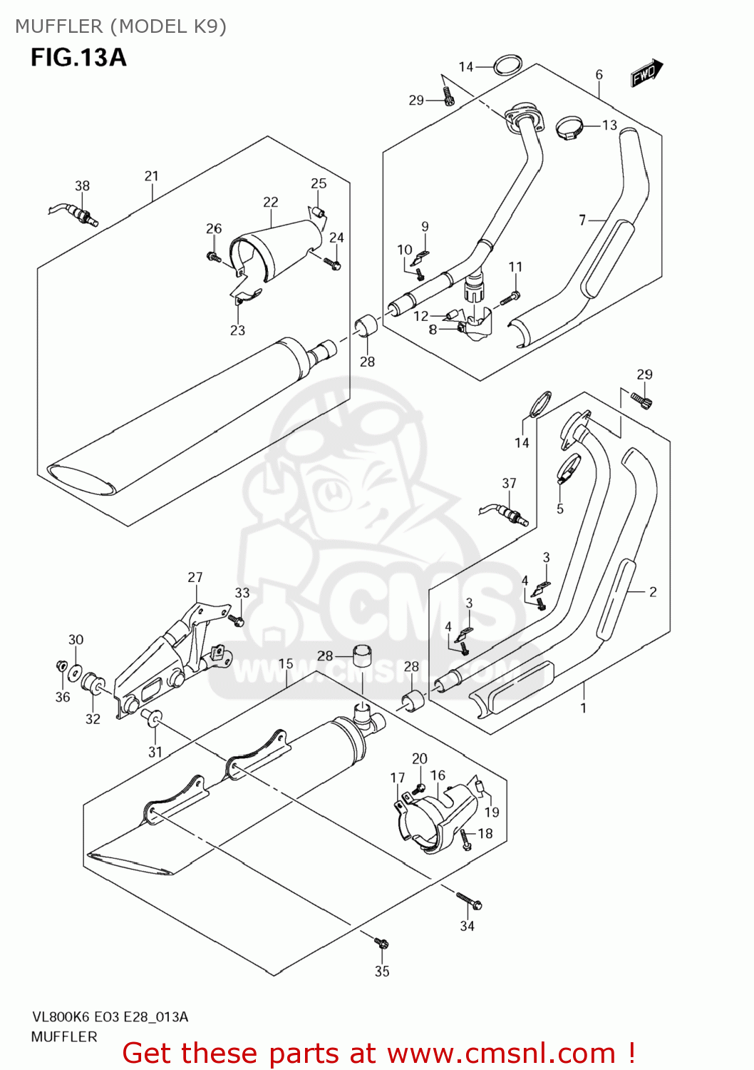 MUFFLER (MODEL K9) VL800C BOULEVARD C50 2009 (K9) USA CALIFORNIA (E03 E33)