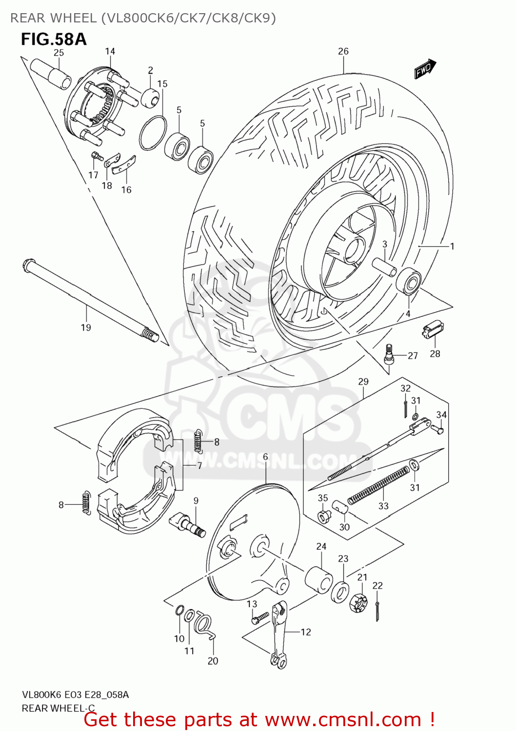 REAR WHEEL (VL800CK6/CK7/CK8/CK9) VL800C BOULEVARD C50 2009 (K9) USA CALIFORNIA (E03 E33)