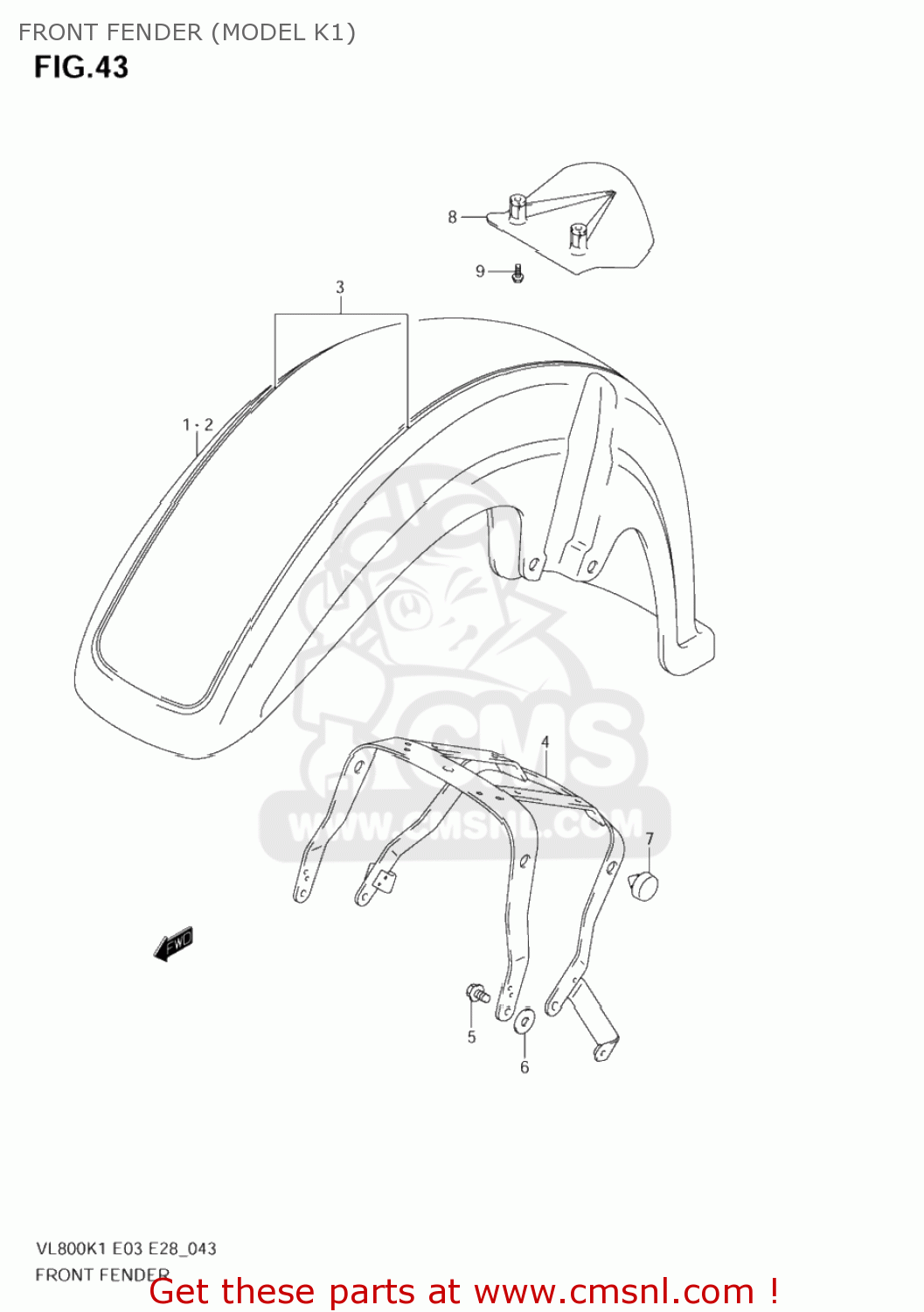 FRONT FENDER (MODEL K1) VL800T BOULEVARD C50 2005 (K5) CALIFORNIA (E33)