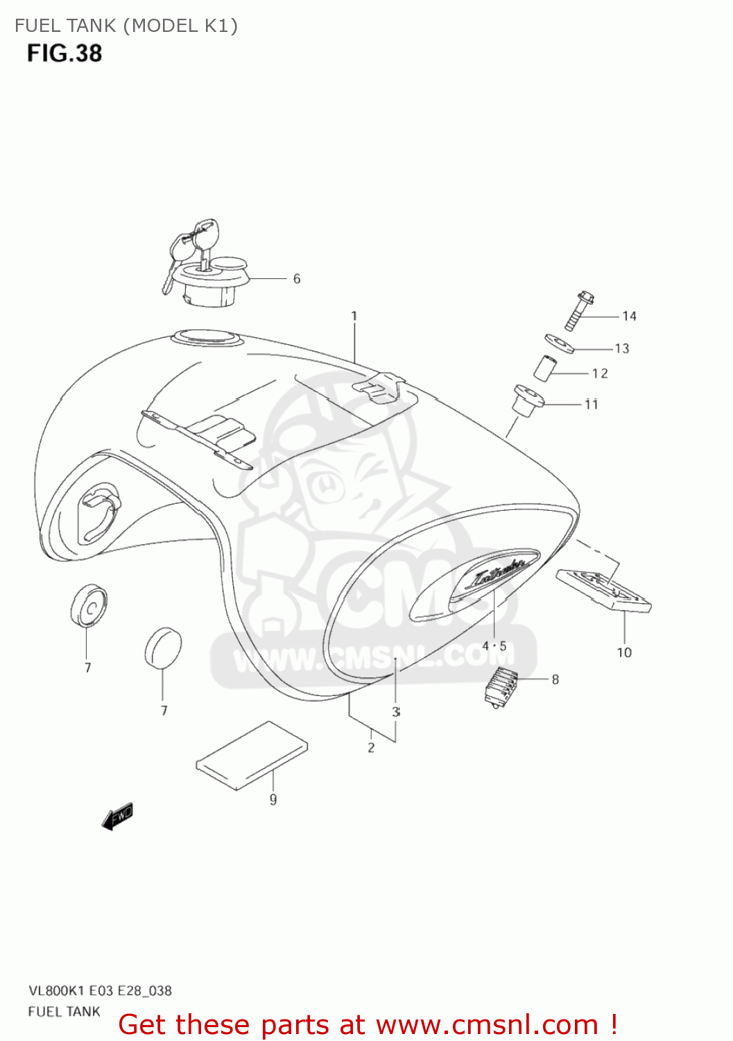 FUEL TANK (MODEL K1) VL800T BOULEVARD C50 2005 (K5) CALIFORNIA (E33)