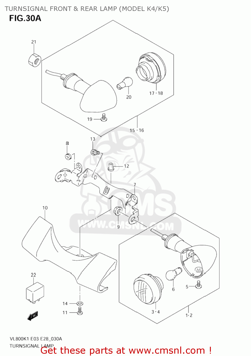 TURNSIGNAL FRONT & REAR LAMP (MODEL K4/K5) VL800T BOULEVARD C50 2005 (K5) CALIFORNIA (E33)