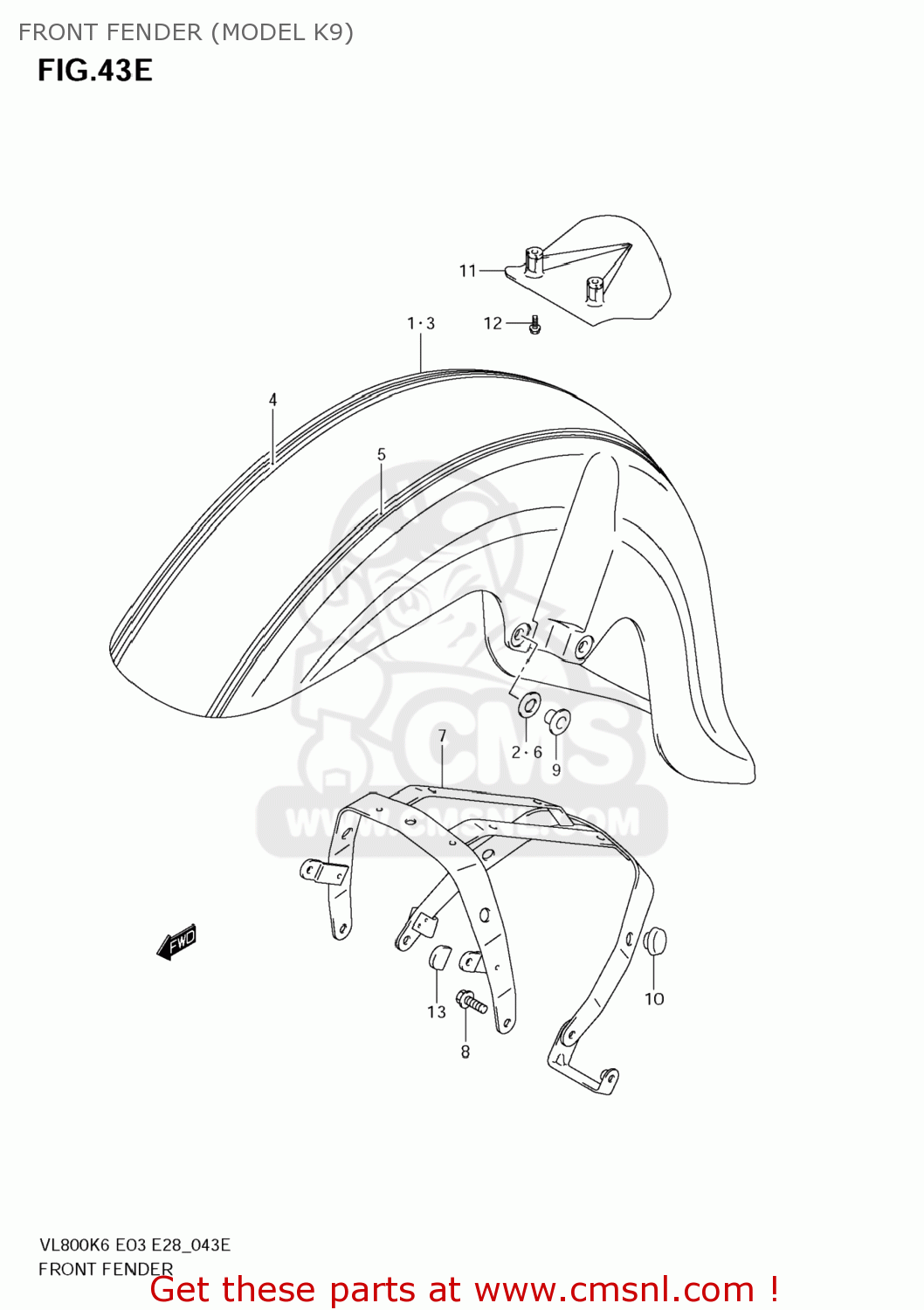 FRONT FENDER (MODEL K9) VL800T BOULEVARD C50 2006 (K6) USA CALIFORNIA (E03 E33)