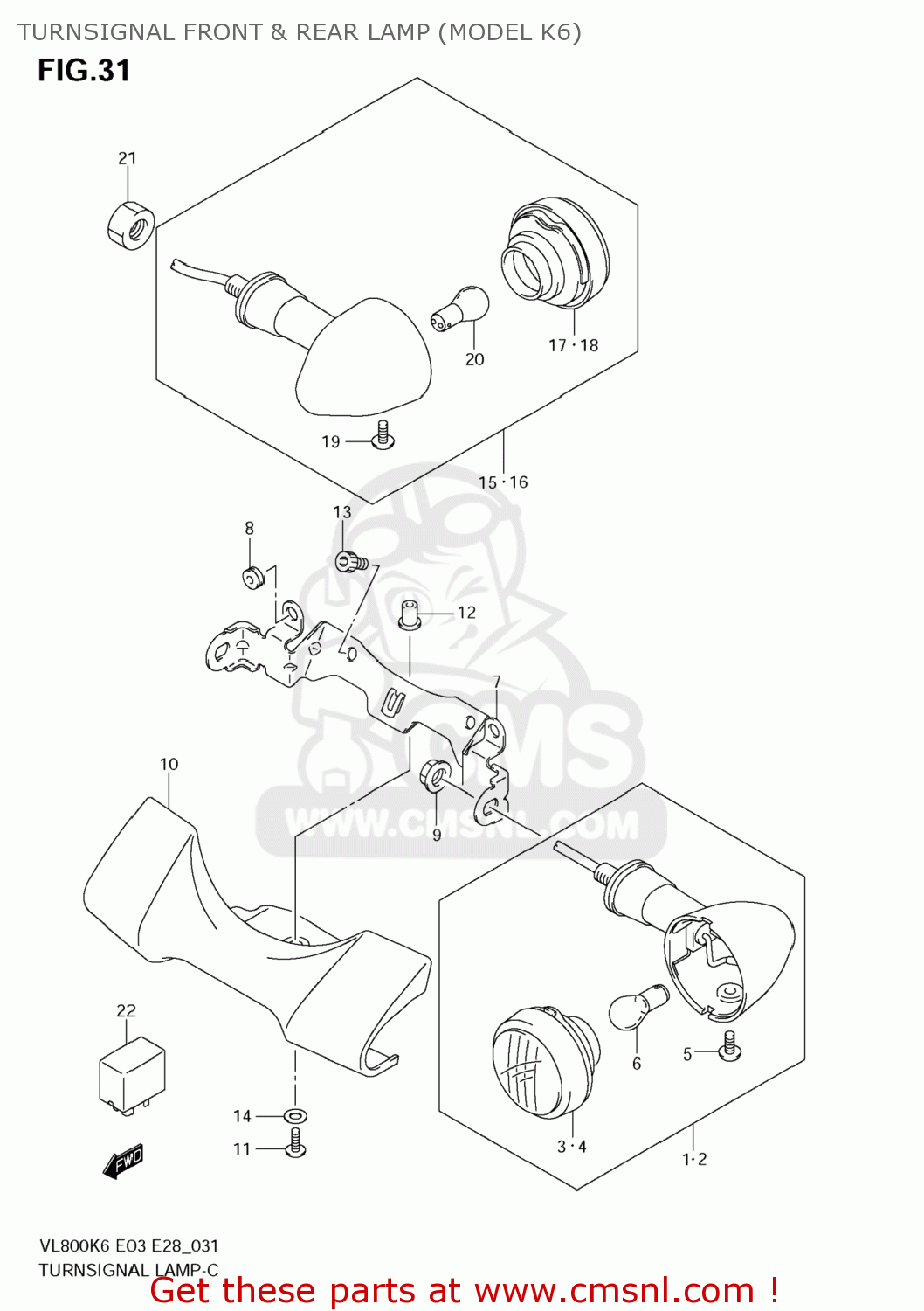 TURNSIGNAL FRONT & REAR LAMP (MODEL K6) VL800T BOULEVARD C50 2007 (K7) USA CALIFORNIA (E03 E33)