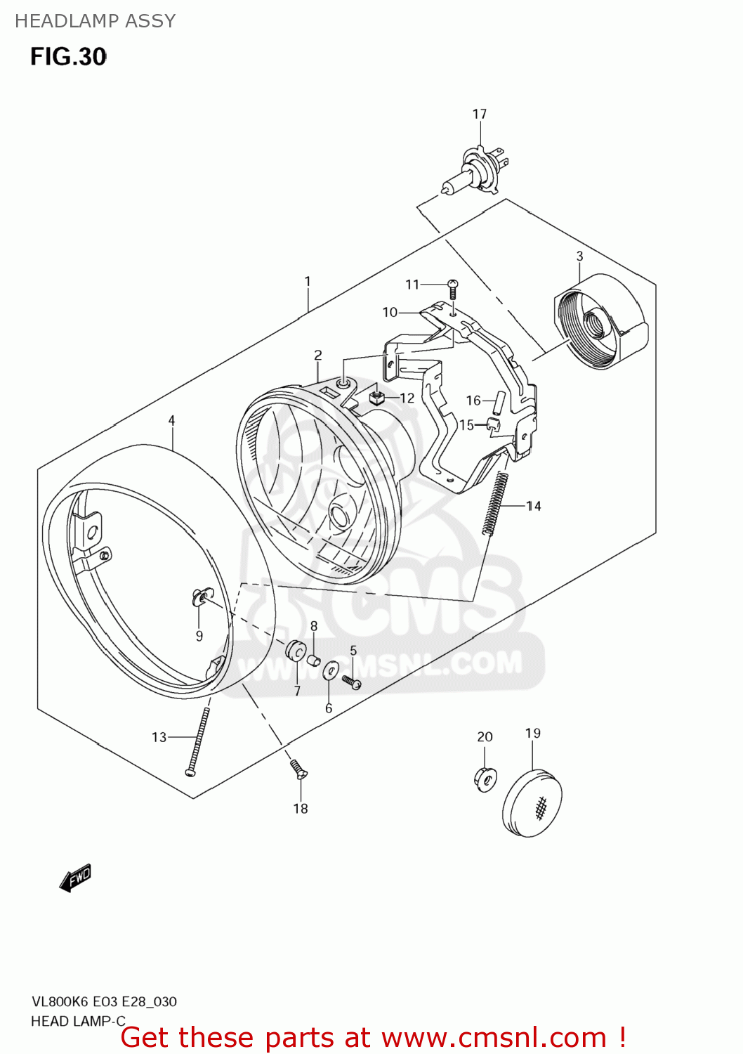 HEADLAMP ASSY VL800T BOULEVARD C50 2008 (K8) USA CALIFORNIA (E03 E33)