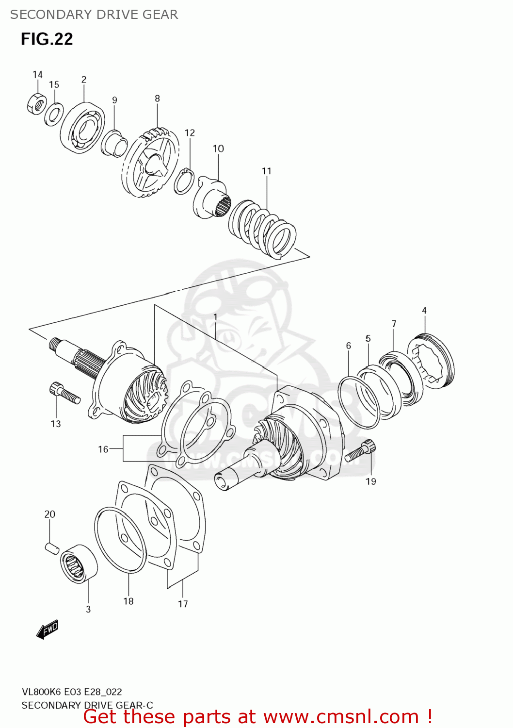 SECONDARY DRIVE GEAR VL800T BOULEVARD C50 2008 (K8) USA CALIFORNIA (E03 E33)