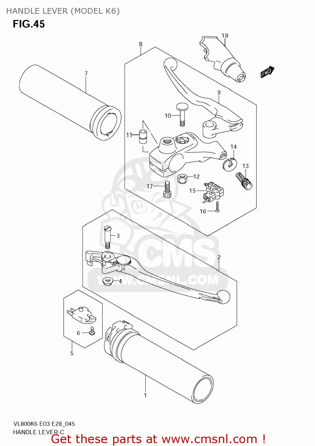 HANDLE LEVER (MODEL K6) VL800T BOULEVARD C50 2009 (K9) USA CALIFORNIA (E03 E33)
