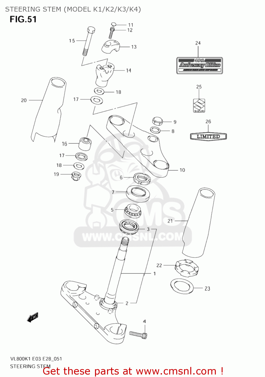 STEERING STEM (MODEL K1/K2/K3/K4) VL800Z BOULEVARD C50 2005 (K5) CALIFORNIA (E33)