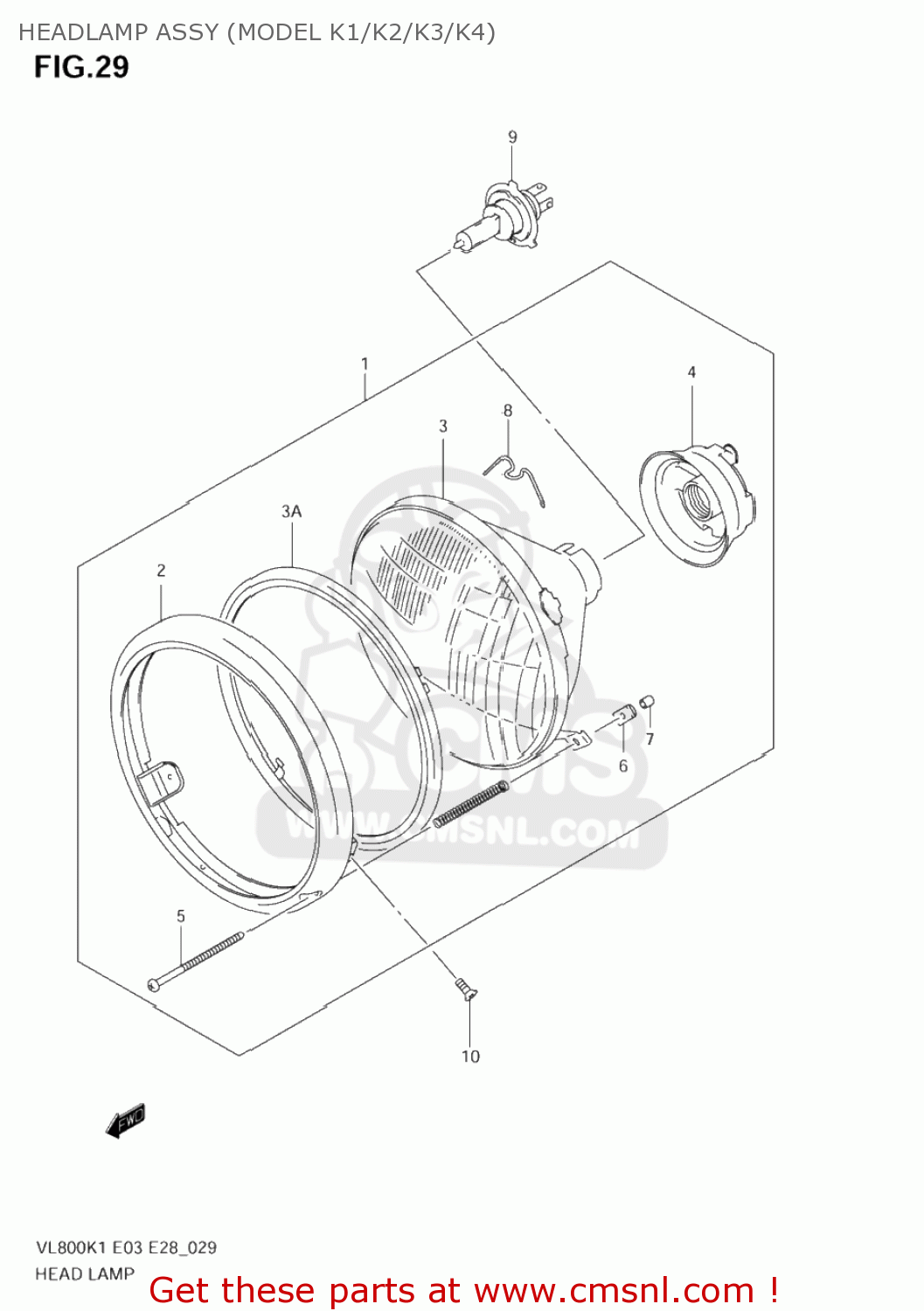 HEADLAMP ASSY (MODEL K1/K2/K3/K4) VL800Z VOLUSIA 2001 (K1) USA (E03)