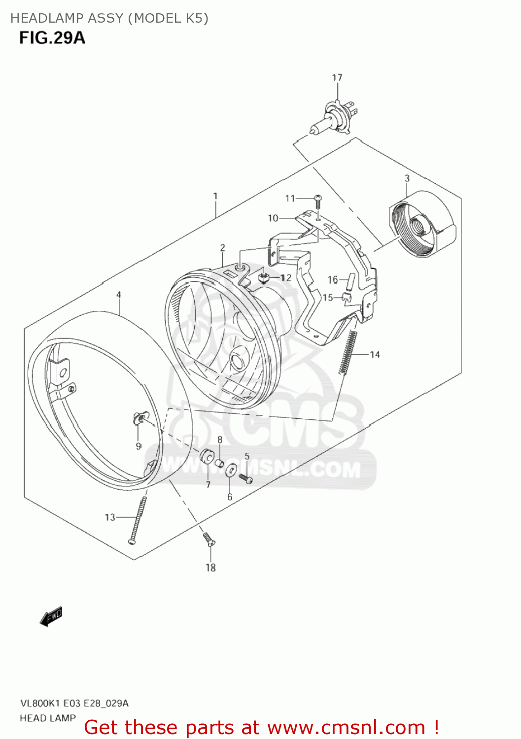 HEADLAMP ASSY (MODEL K5) VL800Z VOLUSIA 2001 (K1) USA (E03)