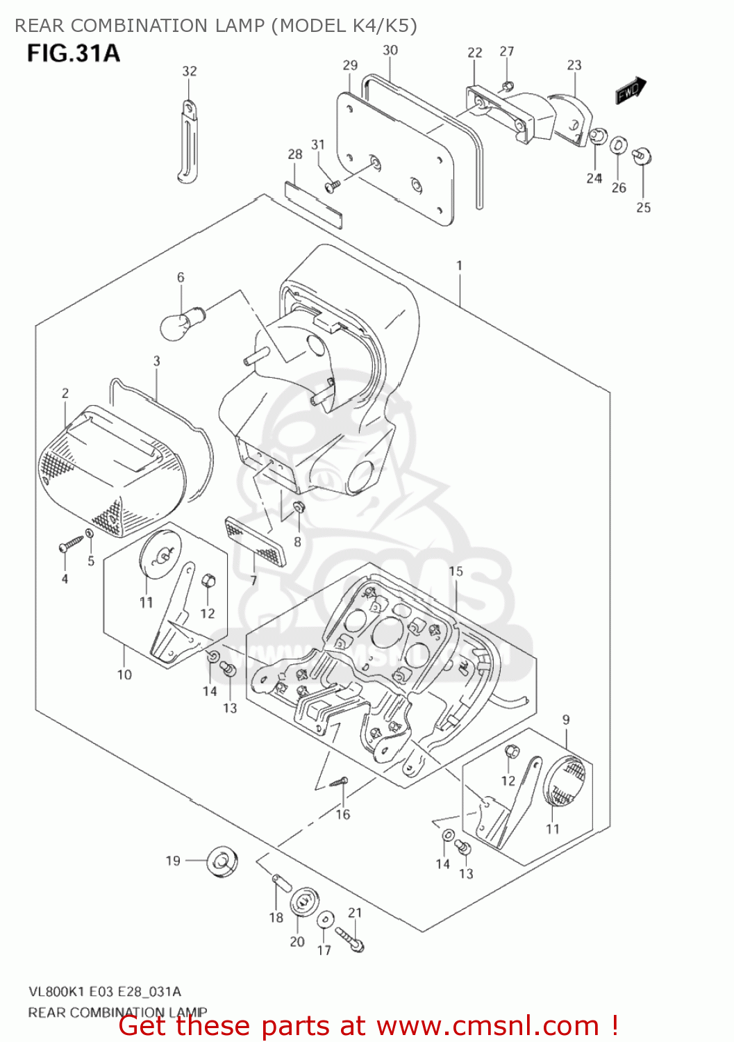 REAR COMBINATION LAMP (MODEL K4/K5) VL800Z VOLUSIA 2001 (K1) USA (E03)