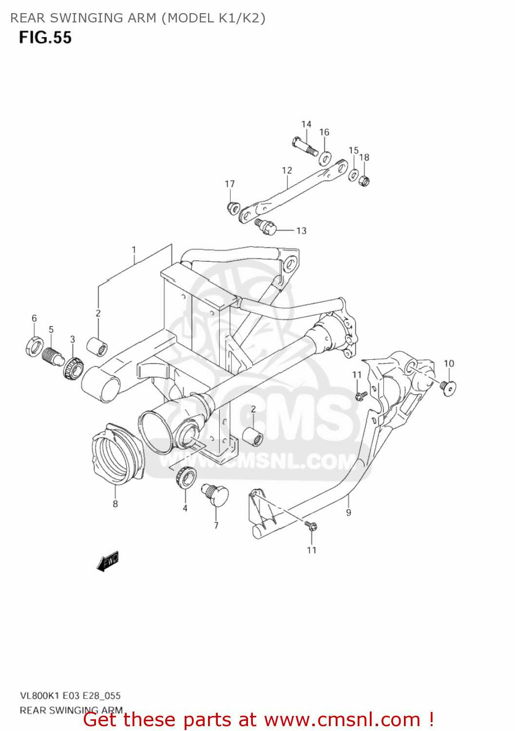 REAR SWINGING ARM (MODEL K1/K2) VL800Z VOLUSIA 2001 (K1) USA (E03)