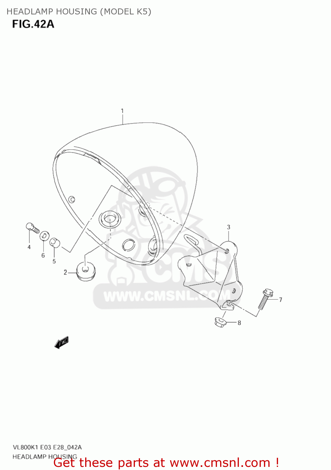 HEADLAMP HOUSING (MODEL K5) VL800Z VOLUSIA 2002 (K2) USA (E03)