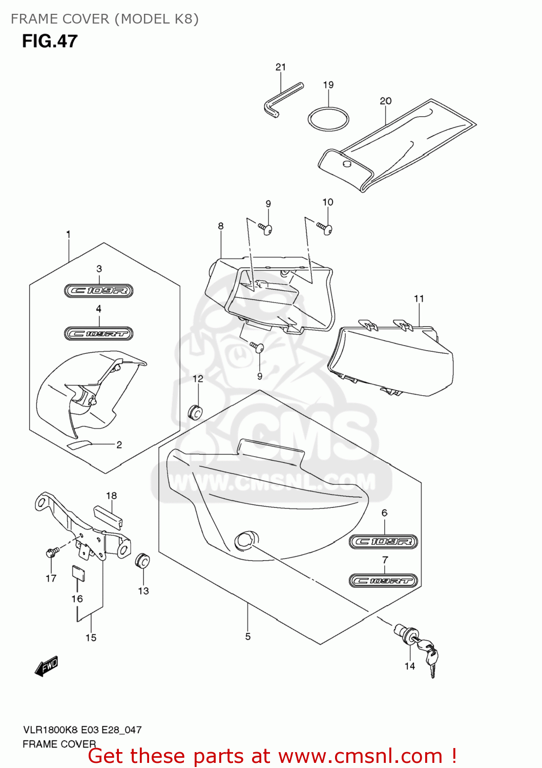 FRAME COVER (MODEL K8) VLR1800 BOULEVARD C109R 2008 (K8) USA CALIFORNIA (E03 E33)