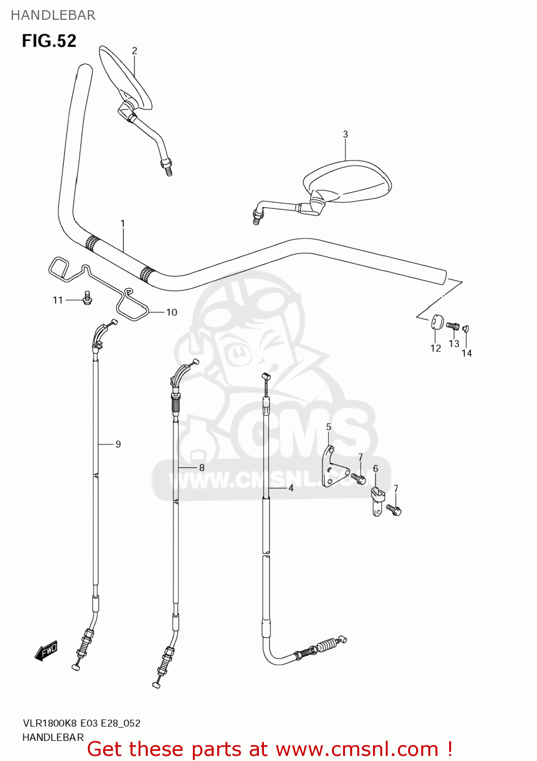 HANDLEBAR VLR1800 BOULEVARD C109R 2008 (K8) USA CALIFORNIA (E03 E33)