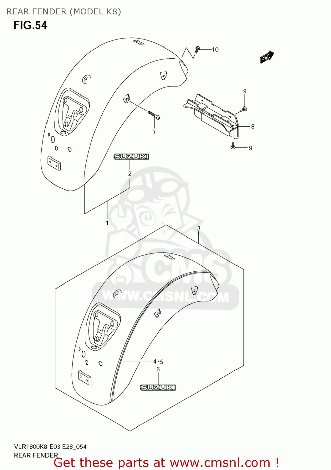 REAR FENDER (MODEL K8) VLR1800 BOULEVARD C109R 2008 (K8) USA CALIFORNIA (E03 E33)