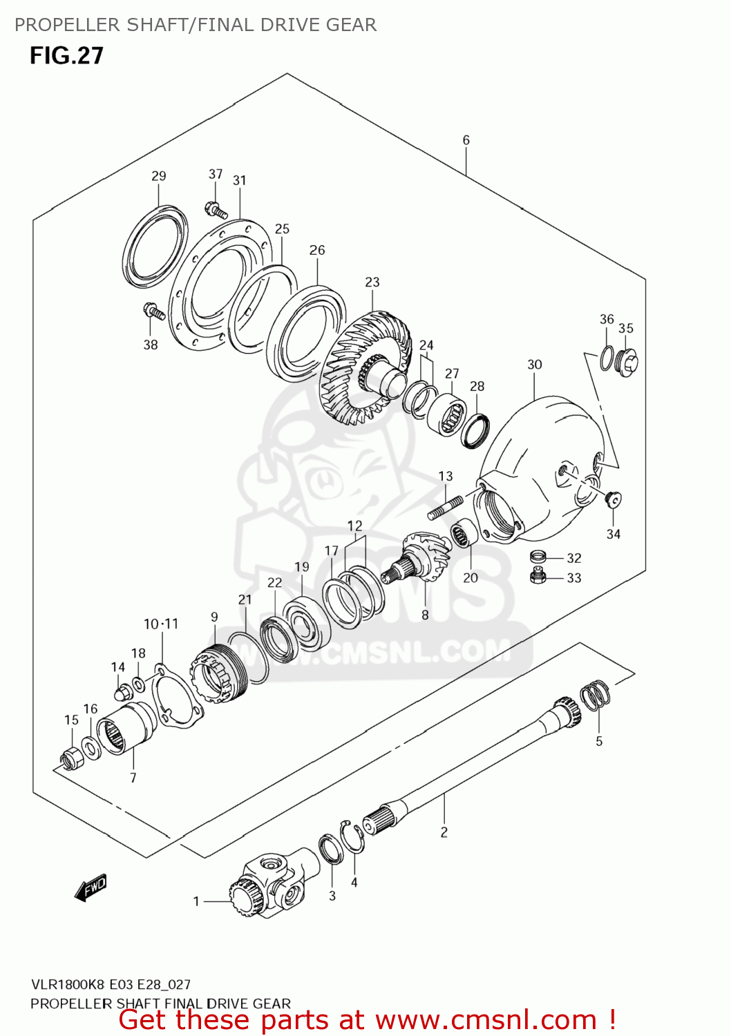 PROPELLER SHAFT/FINAL DRIVE GEAR VLR1800 BOULEVARD C109R 2009 (K9) CALIFORNIA (E33)