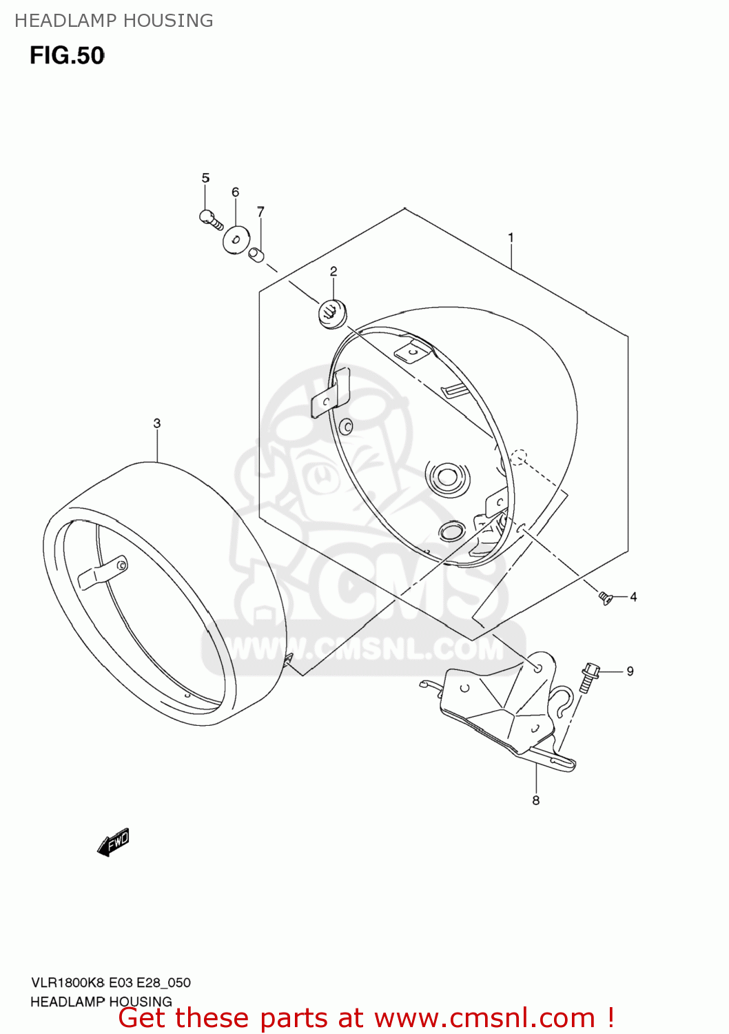 HEADLAMP HOUSING VLR1800T BOULEVARD C109R 2008 (K8) USA CALIFORNIA (E03 E33)