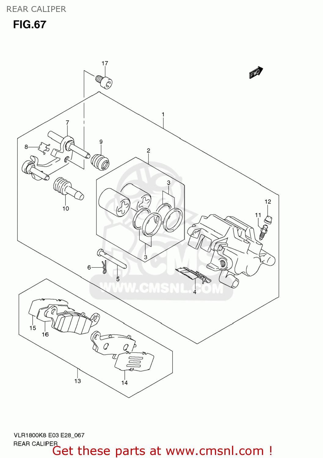 REAR CALIPER VLR1800T BOULEVARD C109R 2008 (K8) USA CALIFORNIA (E03 E33)