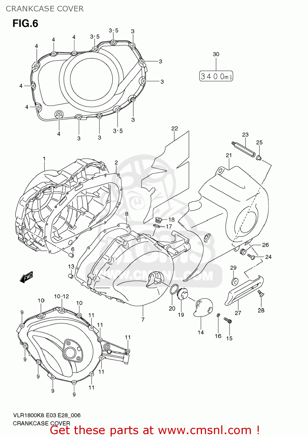 CRANKCASE COVER VLR1800T BOULEVARD C109R 2009 (K9) USA CALIFORNIA (E03 E33)