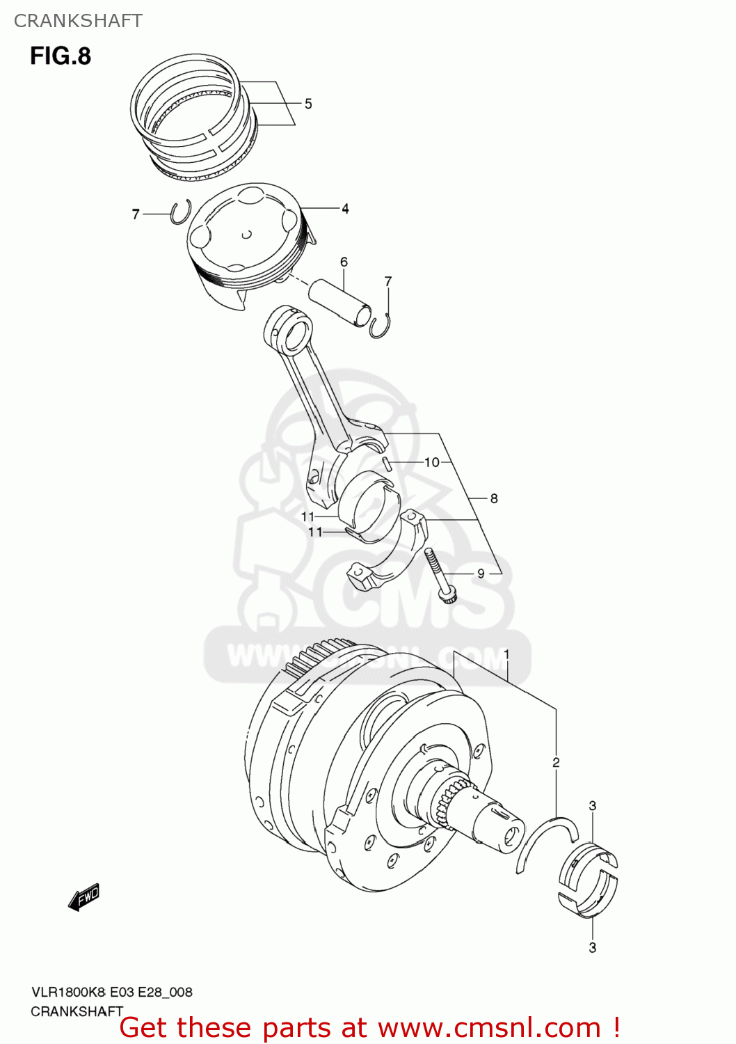 CRANKSHAFT VLR1800T BOULEVARD C109R 2009 (K9) USA CALIFORNIA (E03 E33)