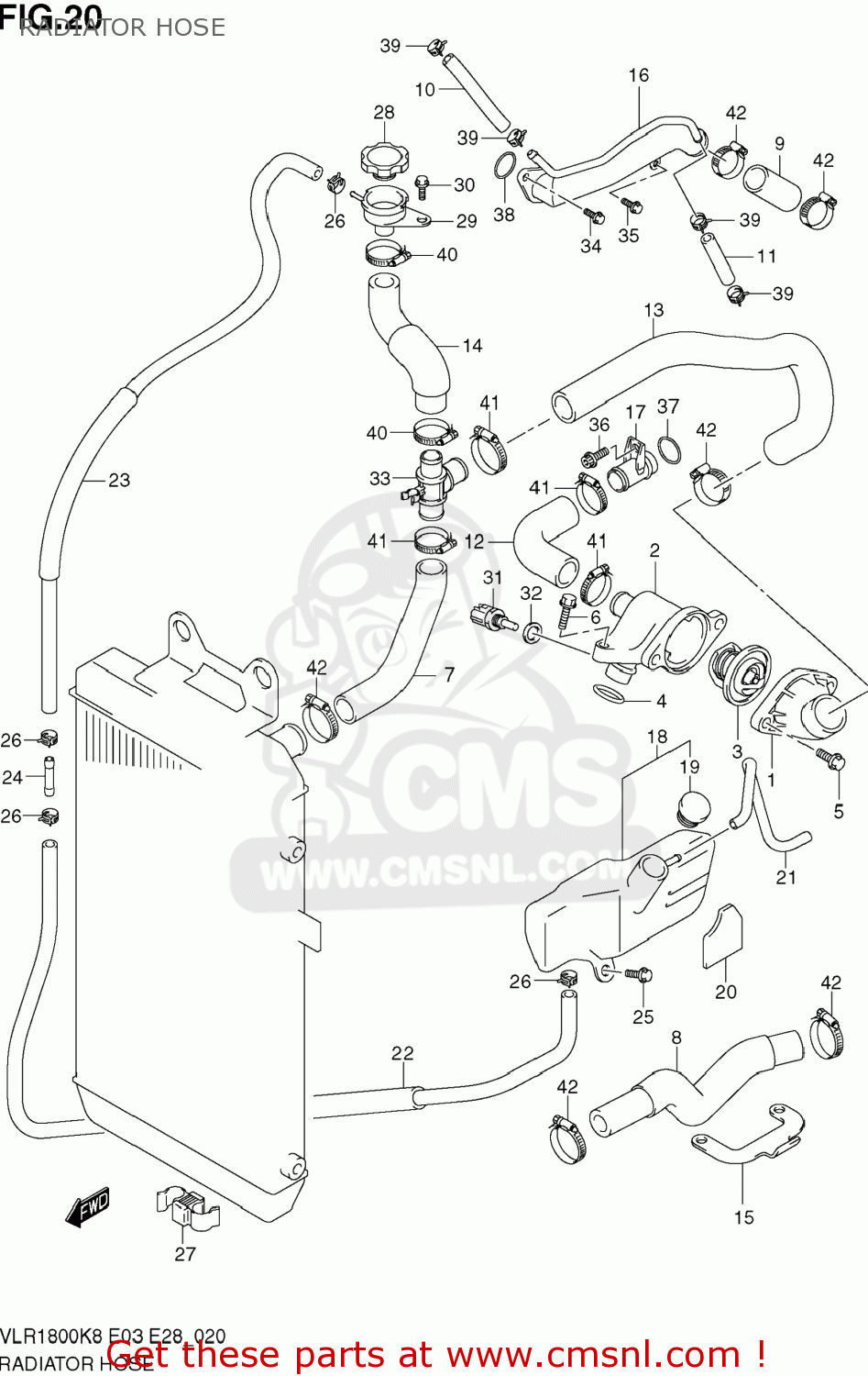 RADIATOR HOSE VLR1800T BOULEVARD C109R 2009 (K9) USA CALIFORNIA (E03 E33)
