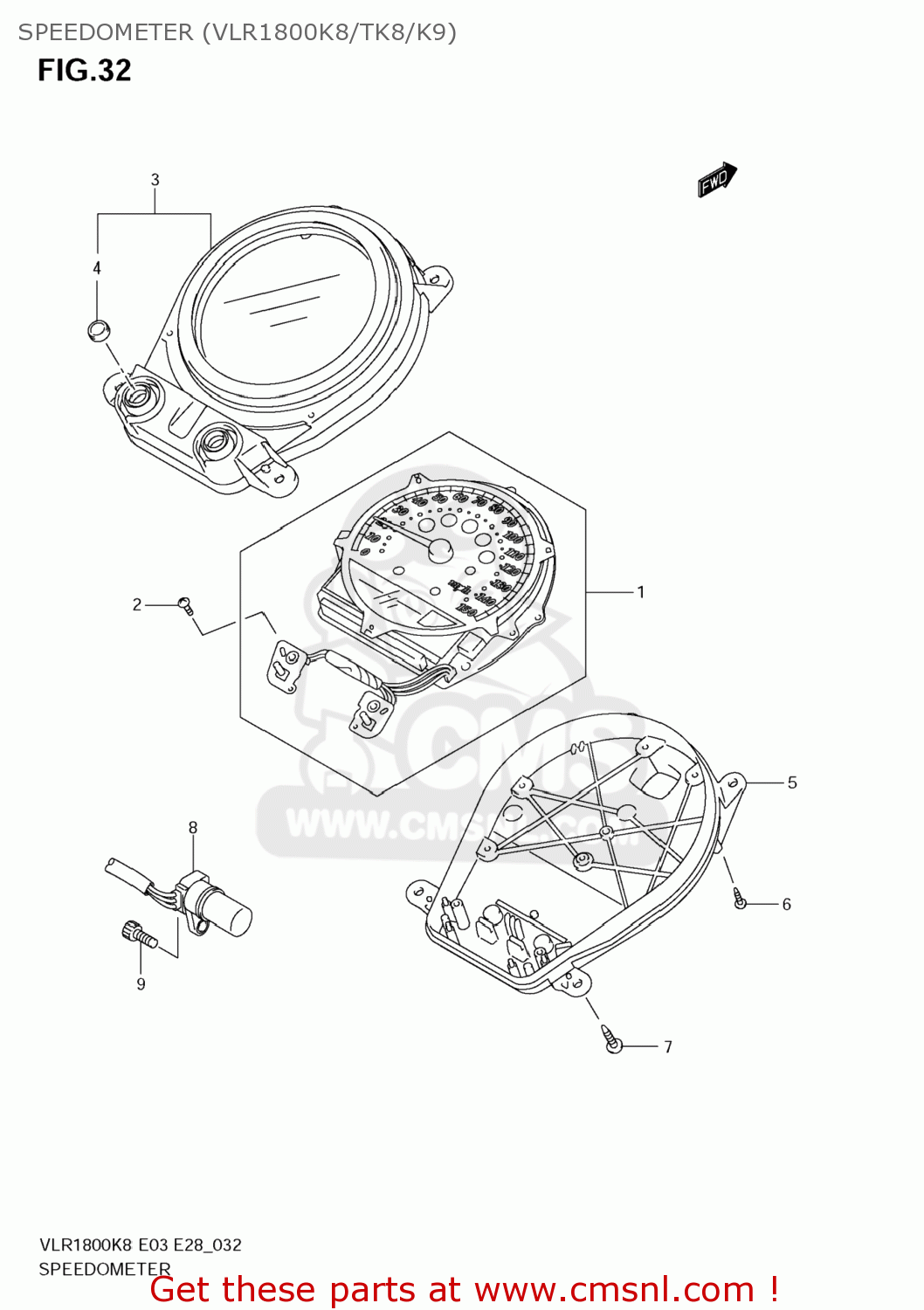 SPEEDOMETER (VLR1800K8/TK8/K9) VLR1800T BOULEVARD C109R 2009 (K9) USA CALIFORNIA (E03 E33)