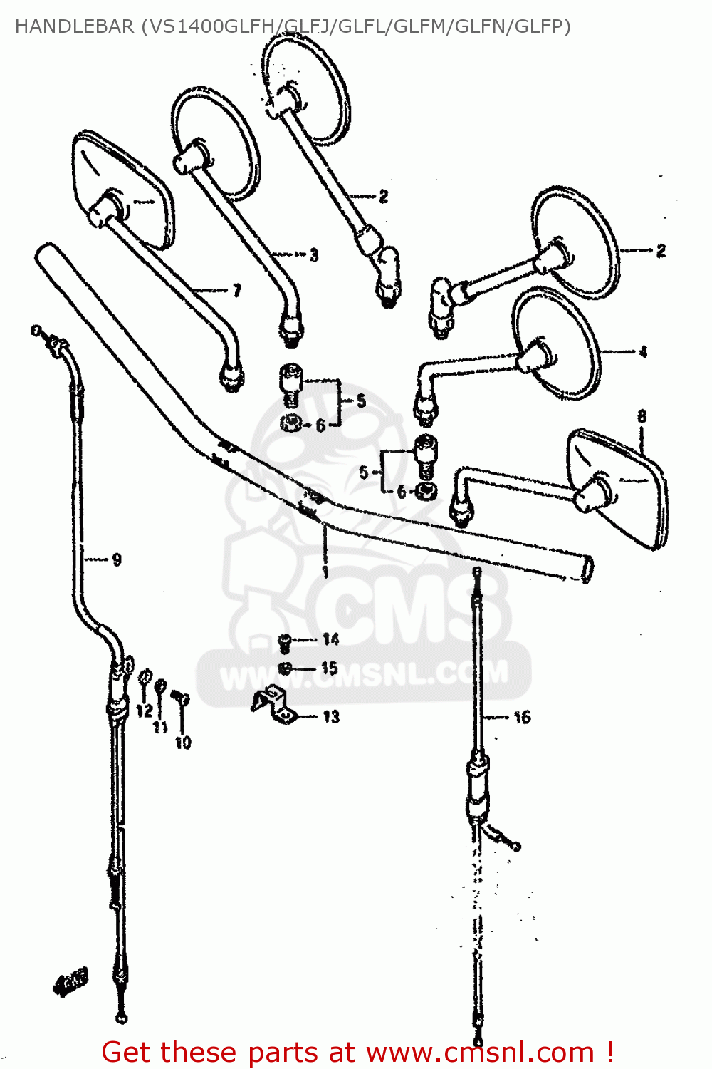 HANDLEBAR (VS1400GLFH/GLFJ/GLFL/GLFM/GLFN/GLFP) VS1400GLF 1988 (J) (E01 E02 E04 E15 E16 E17 E18 E22 25 34 39 77)