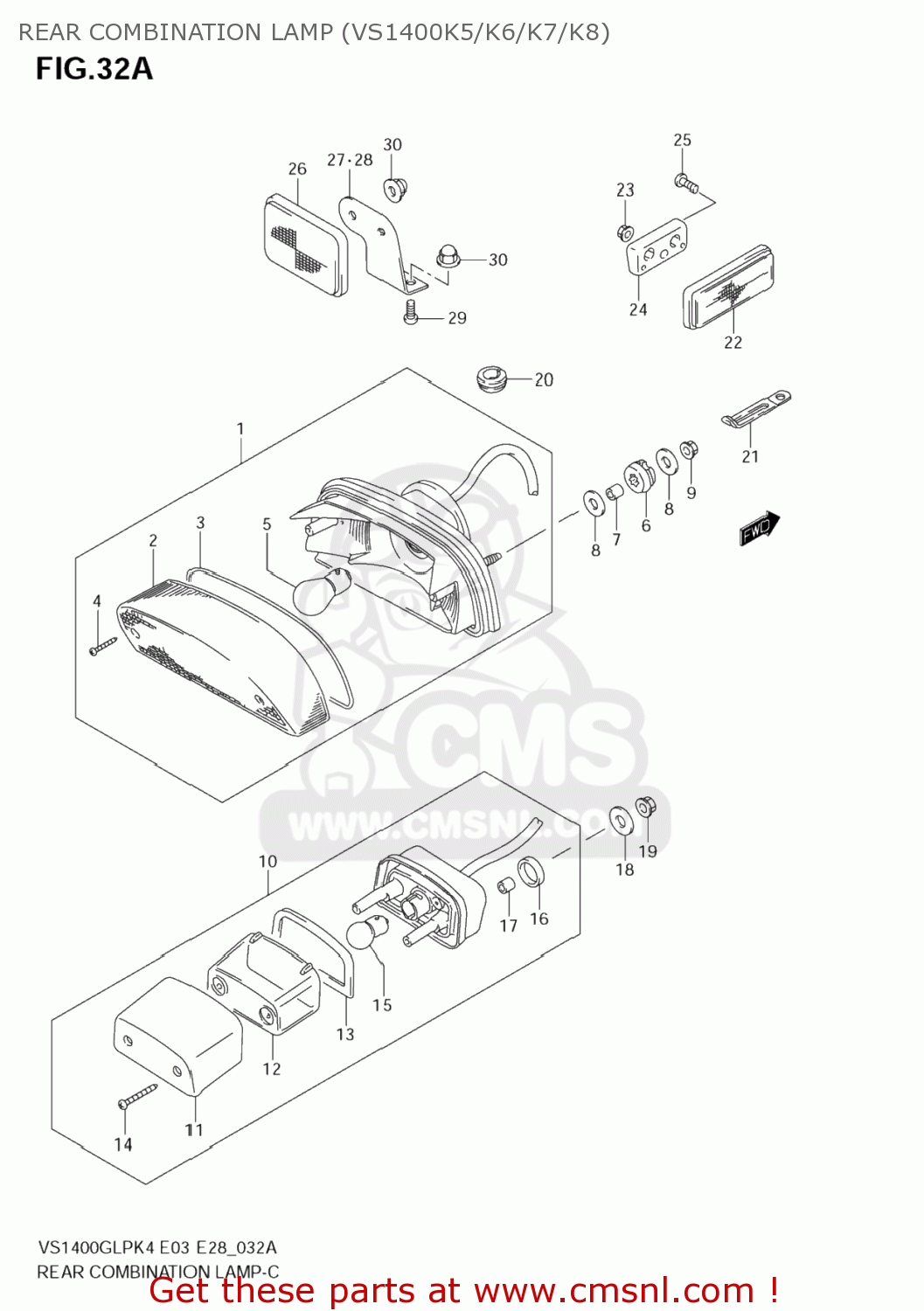 REAR COMBINATION LAMP (VS1400K5/K6/K7/K8) VS1400GLP BOULEVARD S83 2005 (K5) CALIFORNIA (E33)