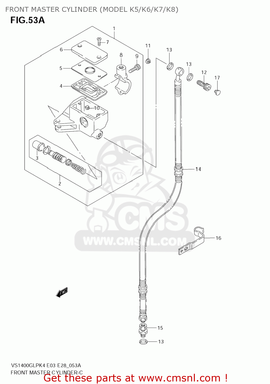 FRONT MASTER CYLINDER (MODEL K5/K6/K7/K8) VS1400GLP BOULEVARD S83 2007 (K7) CALIFORNIA (E33)