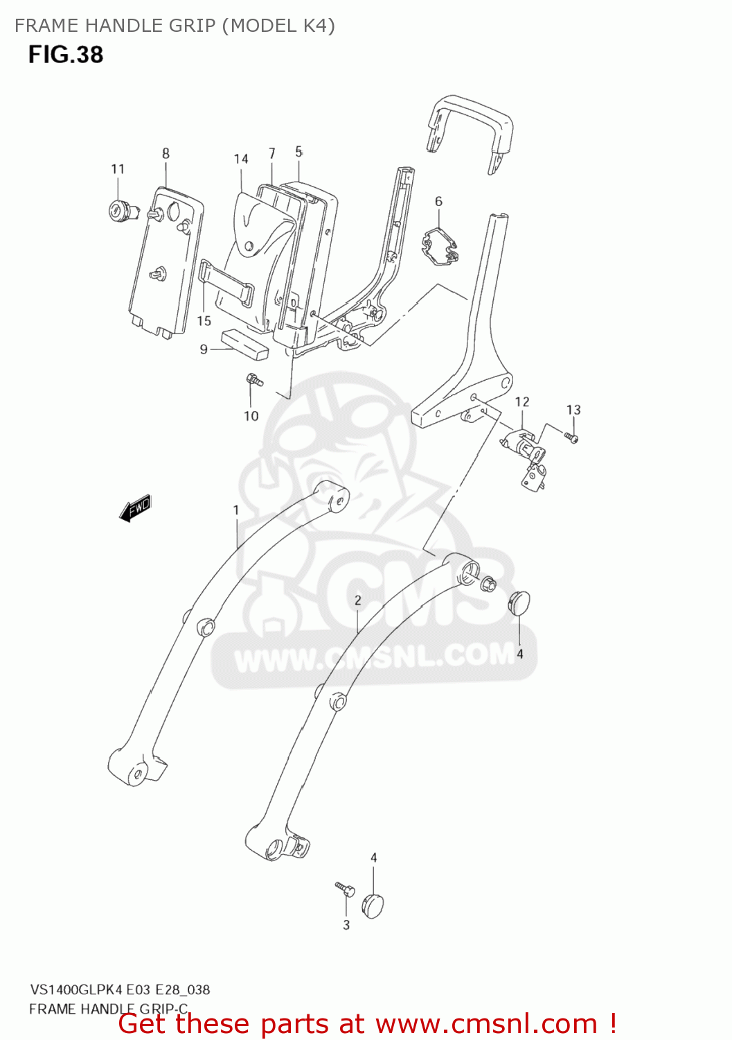 FRAME HANDLE GRIP (MODEL K4) VS1400GLP BOULEVARD S83 2008 (K8) CALIFORNIA (E33)