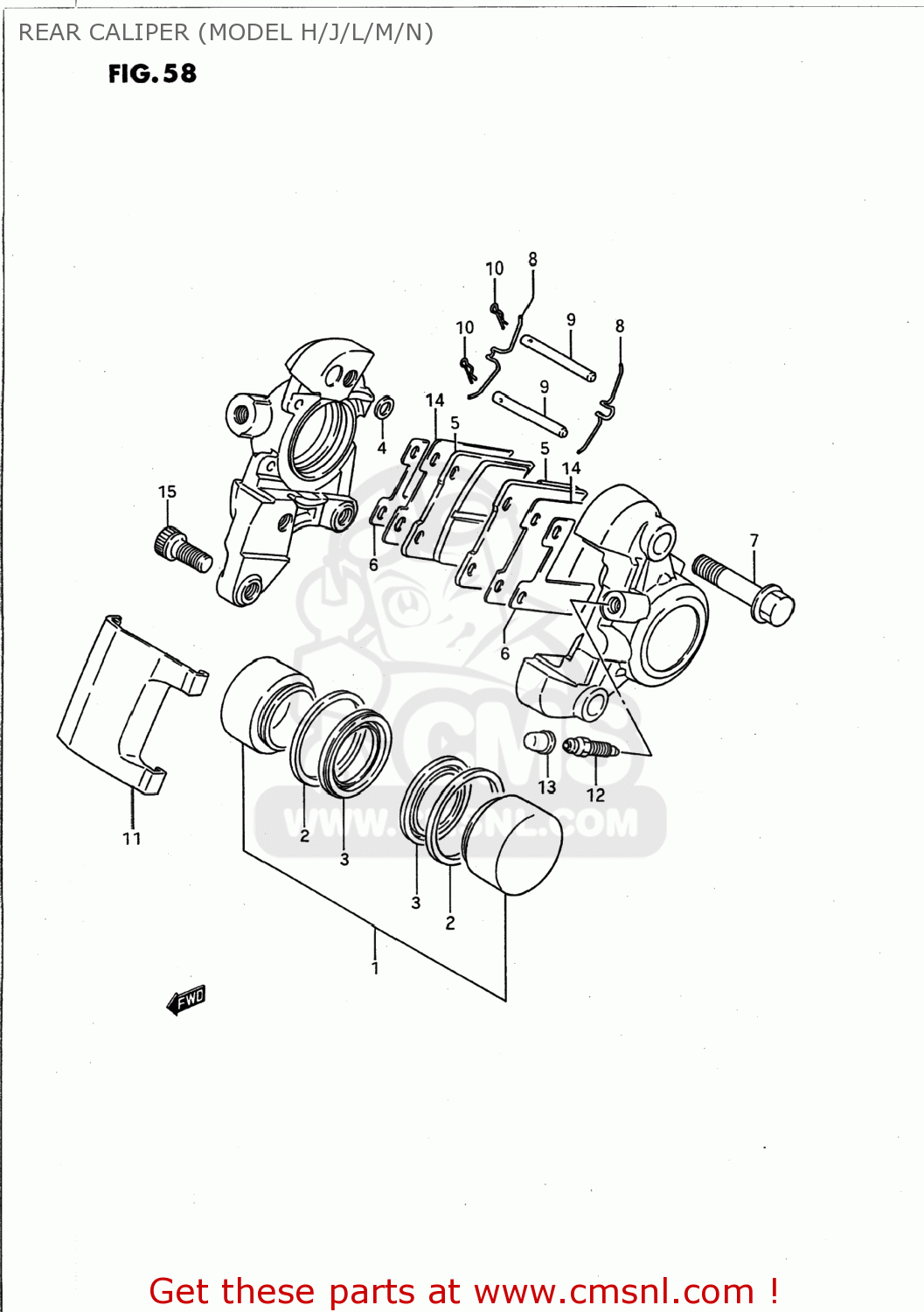 REAR CALIPER (MODEL H/J/L/M/N) VS1400GLP INTRUDER 1993 (P) USA (E03)