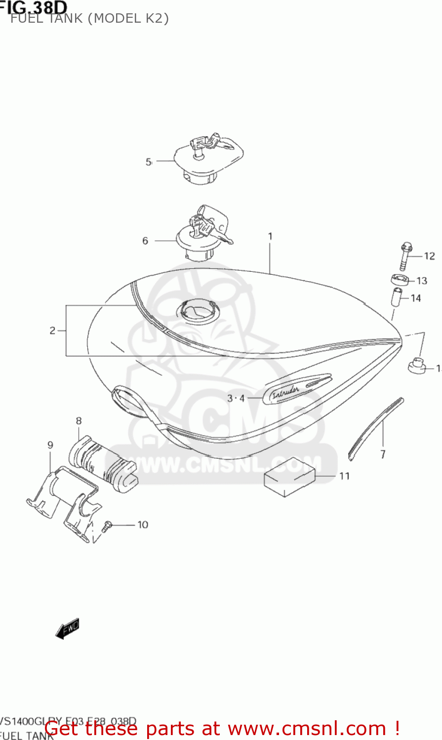 FUEL TANK (MODEL K2) VS1400GLP INTRUDER 1996 (T) USA (E03)