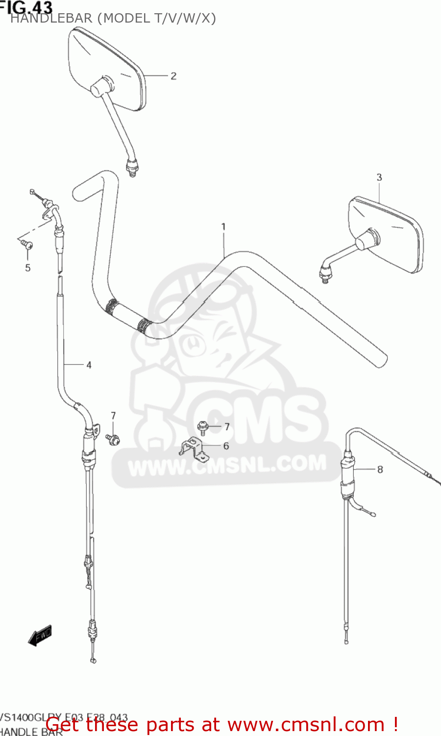 HANDLEBAR (MODEL T/V/W/X) VS1400GLP INTRUDER 1996 (T) USA (E03)