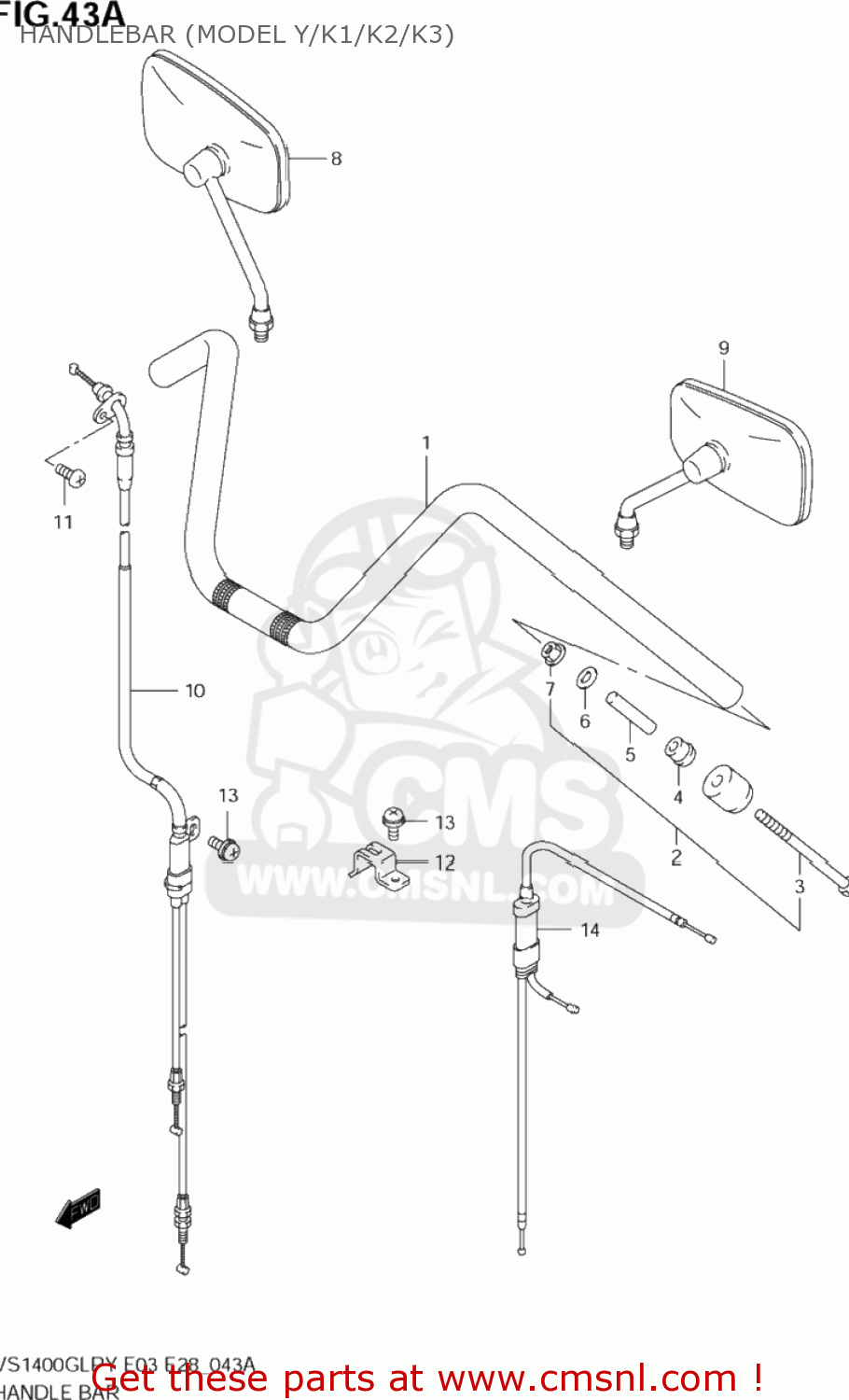 HANDLEBAR (MODEL Y/K1/K2/K3) VS1400GLP INTRUDER 1996 (T) USA (E03)