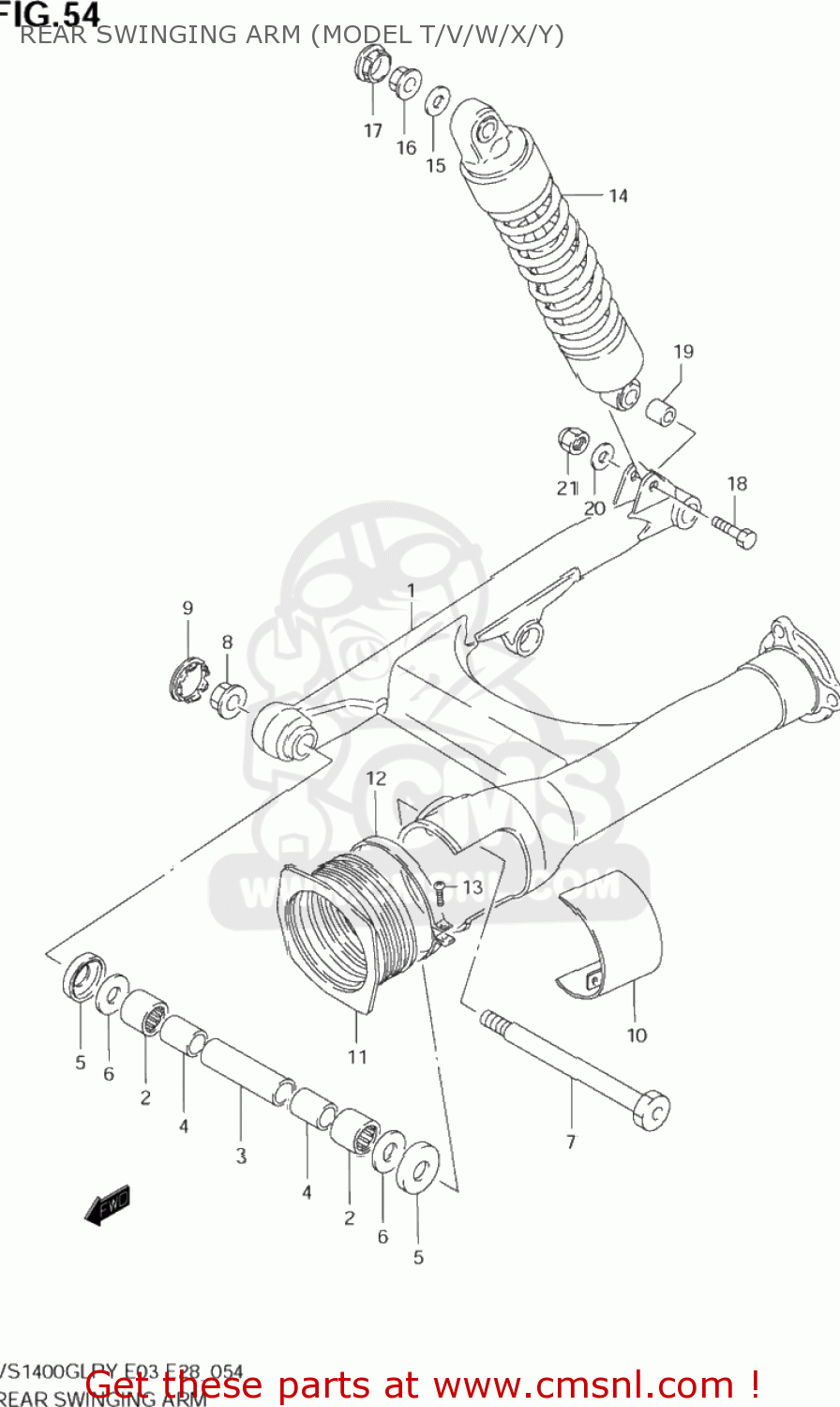 REAR SWINGING ARM (MODEL T/V/W/X/Y) VS1400GLP INTRUDER 1997 (V) USA (E03)
